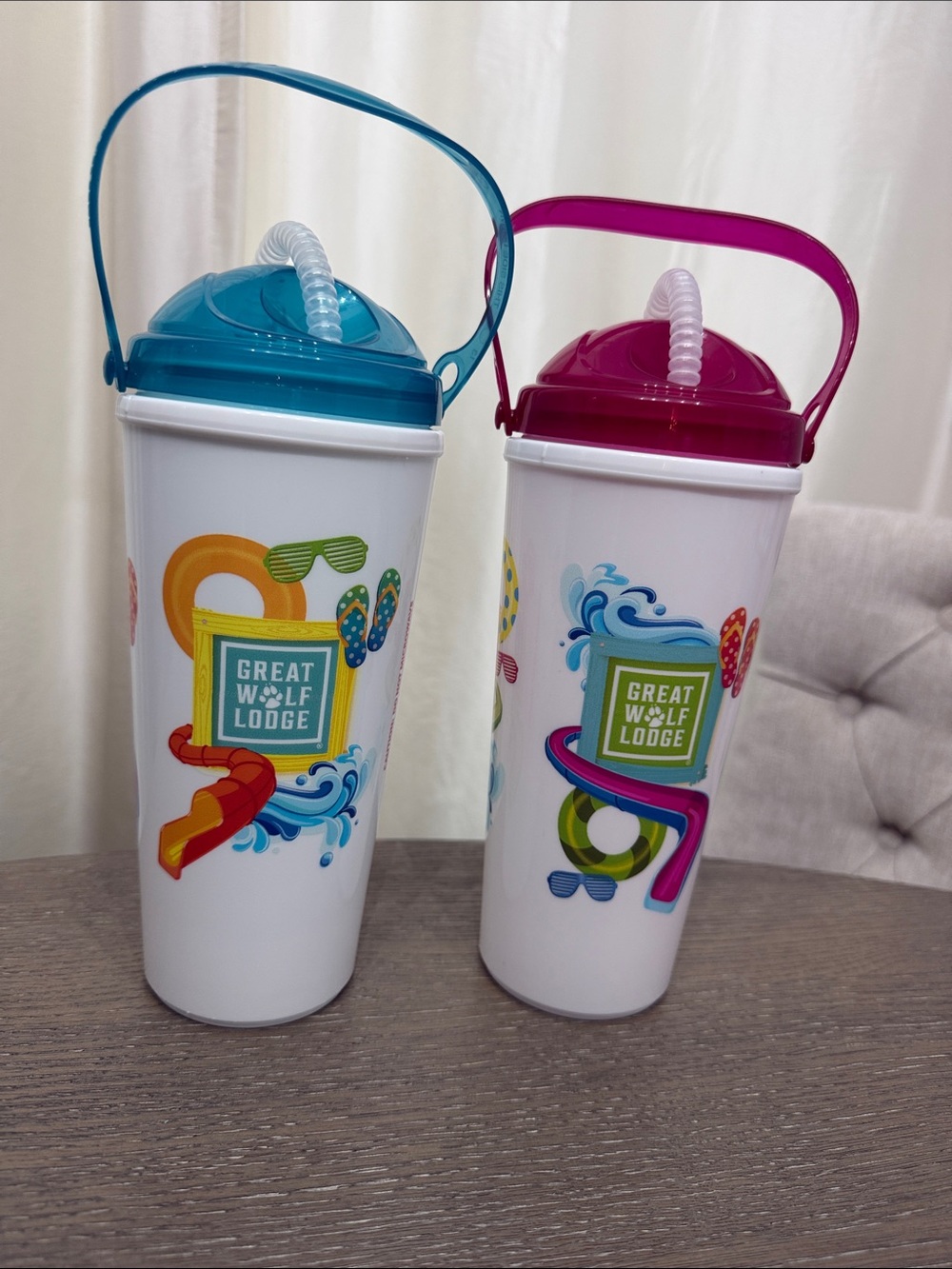 Great Wolf Lodge Refillable Cup Blue & Pink Water Bottles with Handles